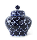 10" Blue/White Quatrefoilf Lidded Ginger Jar