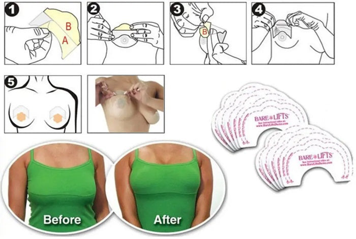 10 Pcs Bra Adhesive Breast Lift Shaper – Disposable Cotton Blend Adhesive Bra Tape for Invisible Support, Push-Up & Backless Outfits
