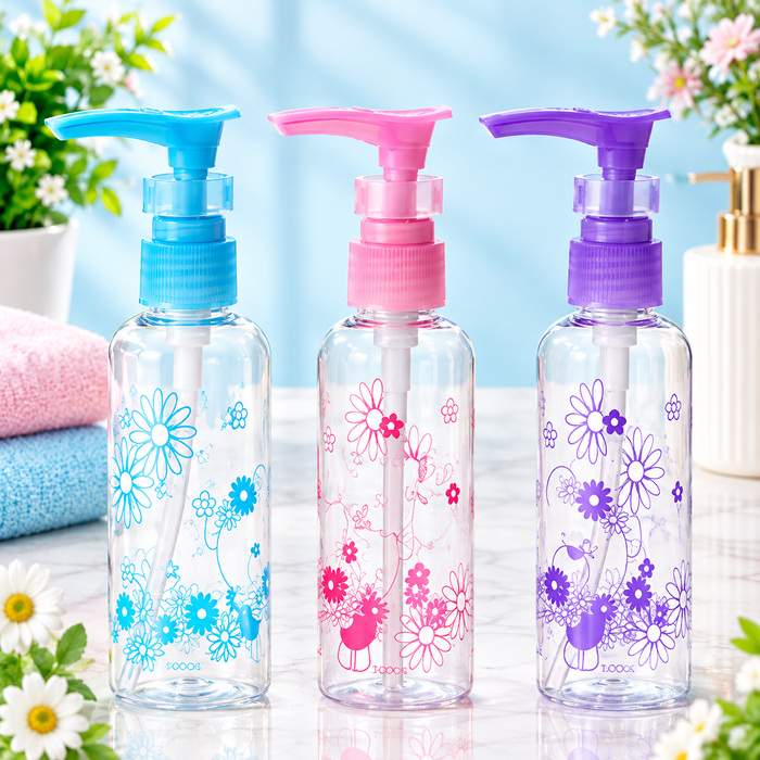 100ml Refillable Travel Bottles with Pump & Safety Lock – Leak-Proof Plastic Dispensers for Lotion, Soap, Shampoo & Serum (Random color-Pack of 1)