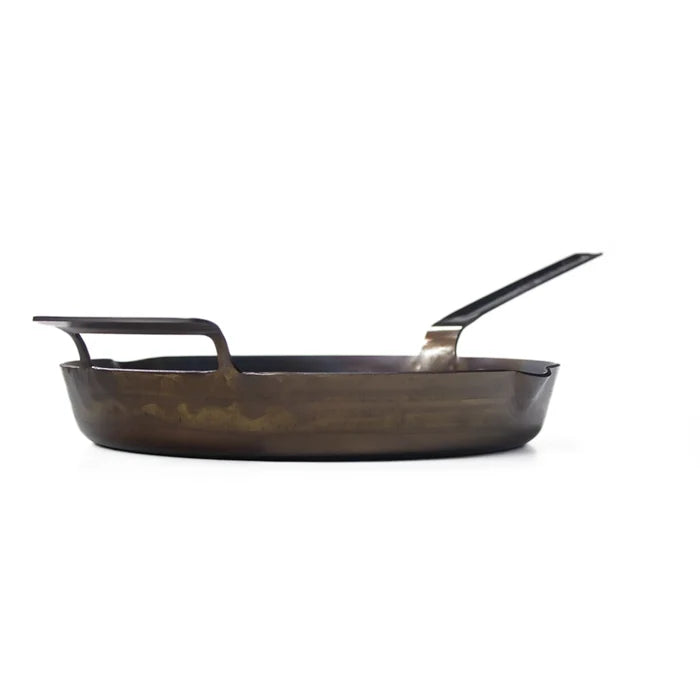 carbon steel frying pan with two handles