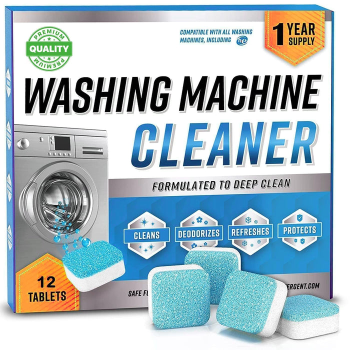 12-Pack Washing Machine Cleaner Tablets – Deep Cleaning Drum & Tub Descaler