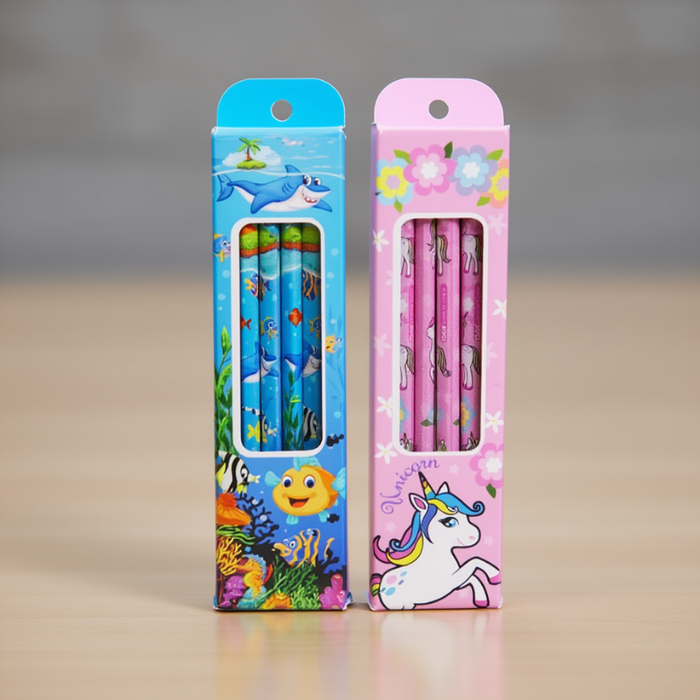 12 Pcs Pencil Set | Random Design Printed Wooden Pencils | Cute & Colorful Stationery for Kids, School & Office