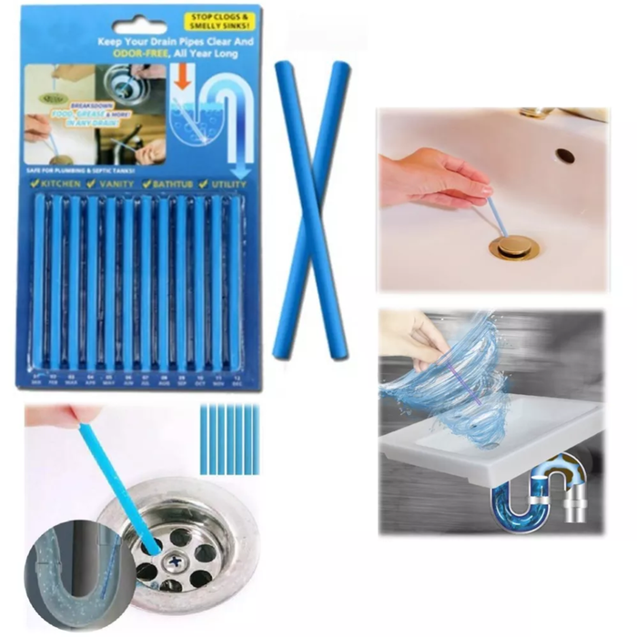 12 Pcs Sani Sticks Drain Cleaner & Odor Remover