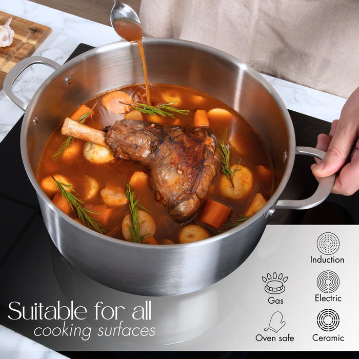 14L Stainless Steel Cooking Pot – 32 cm, Tri-Ply Construction, Induction Compatible with Glass Lid