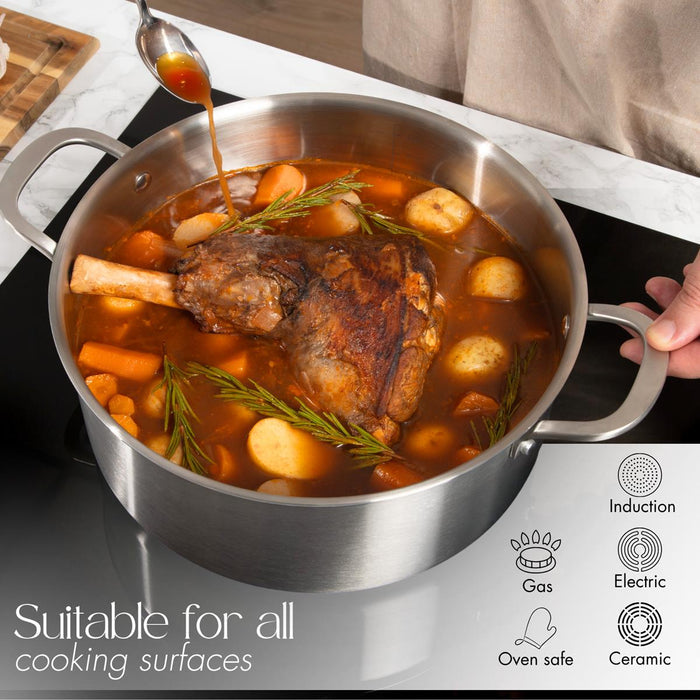 Nuovva stainless steel cookware is suitable for all cooking surfaces including ovens, induction and more.