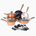 Nuovva 15-Piece copper cookware set of pots, pans & utensils - including induction frying pans, saucepans, woks, sauté pans and more.