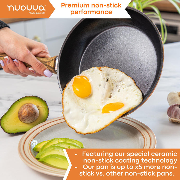 Nuovva copper premium non-stick frying pan featuring coating technology which is non-stick and easy to use.