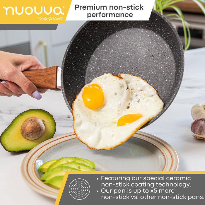 Nuovva 15 piece premium non-stick cookware set with ceramic coating and non-stick pans.