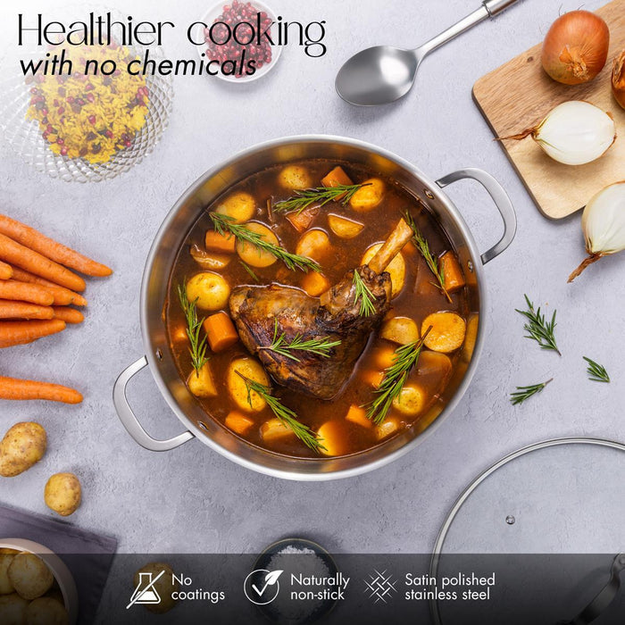 16L Stainless Steel Cooking Pot – 32 cm, Tri-Ply, Induction Compatible with Glass Lid