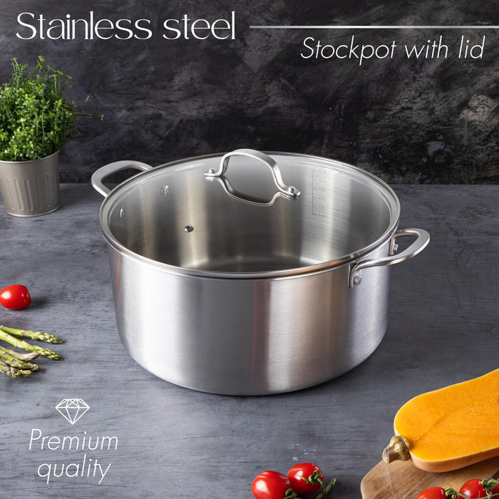 16L Stainless Steel Cooking Pot – 32 cm, Tri-Ply, Induction Compatible with Glass Lid