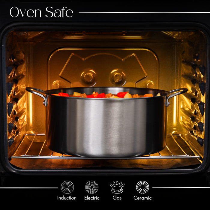 16L Stainless Steel Cooking Pot – 32 cm, Tri-Ply, Induction Compatible with Glass Lid