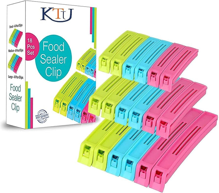 18 Pcs Food Clips Set – Plastic Snack & Bag Sealing Clips in 3 Sizes (Large, Medium, Small)