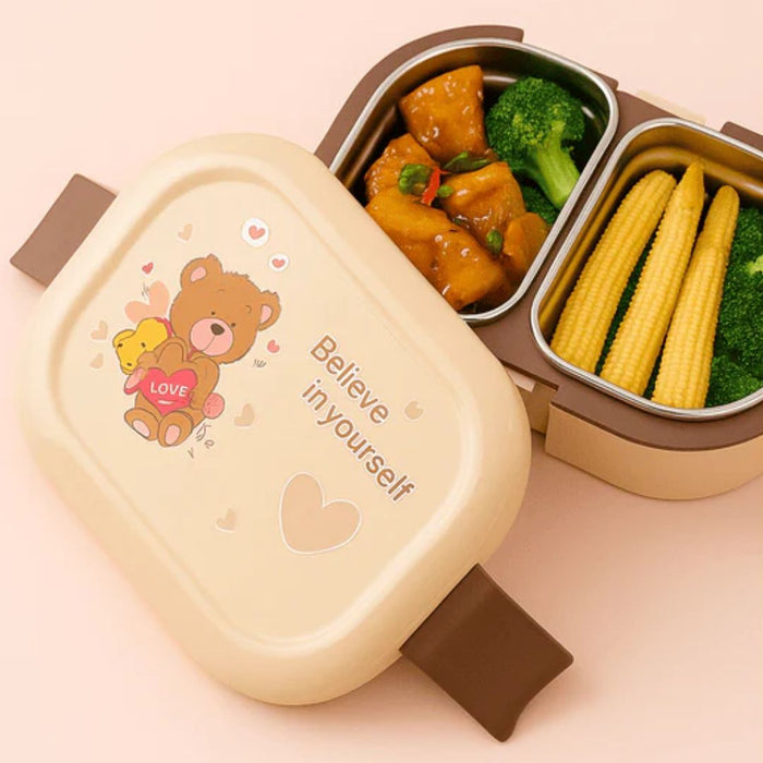 2-Compartment Bento Lunch Box with Lid & Motivational Quote – Random Design (Pack of 1)