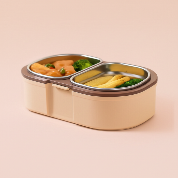 2-Compartment Bento Lunch Box with Lid & Motivational Quote – Random Design (Pack of 1)