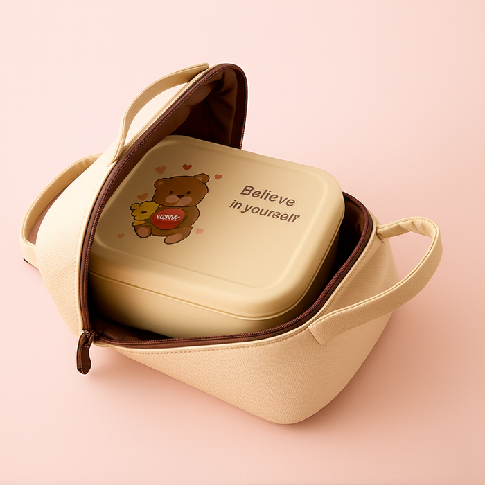 2-Compartment Bento Lunch Box with Lid & Motivational Quote – Random Design (Pack of 1)