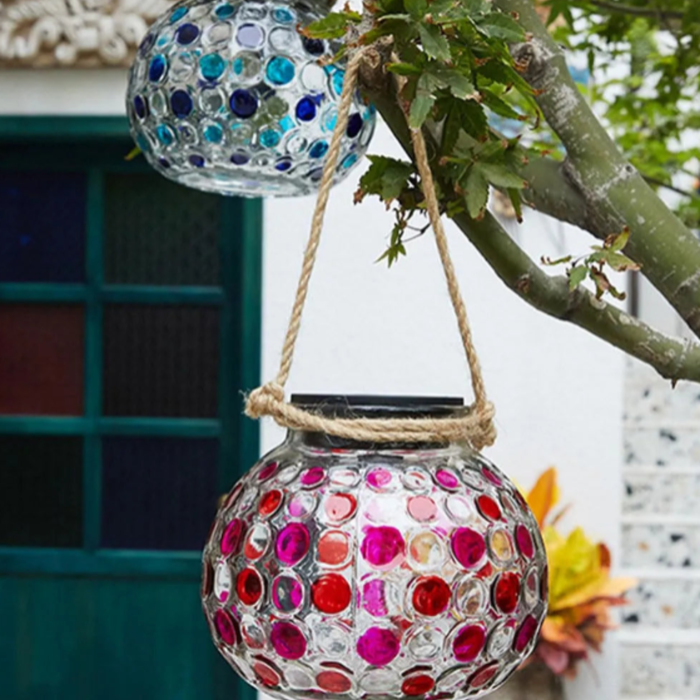 2 Pcs Set Color Changing Solar Hanging Lamps – Crystal Glass Ball Lights