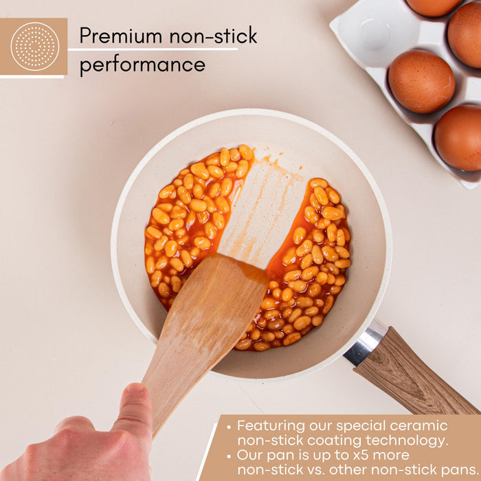 Nuovva premium non stick cookware with a ceramic coating to ensure granite saucepans are non-stick.