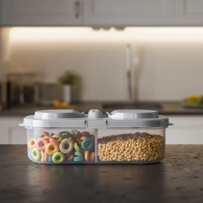 2 Way Tiffin & Storage Box – Multipurpose Lunch Box with Dual Compartments, Airtight & Leakproof Food Container (Random color Lid-Pack of 1)