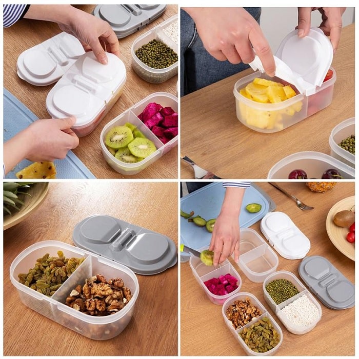 2 Way Tiffin & Storage Box – Multipurpose Lunch Box with Dual Compartments, Airtight & Leakproof Food Container (Random color Lid-Pack of 1)
