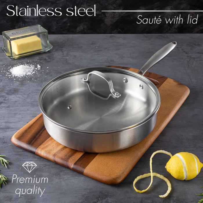 Premium quality stainelss steel saute pan with lid for healthy cooking