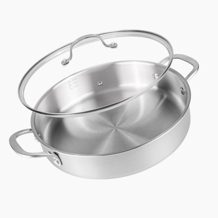28cm stainless steel shallow casserole pot with glass lid