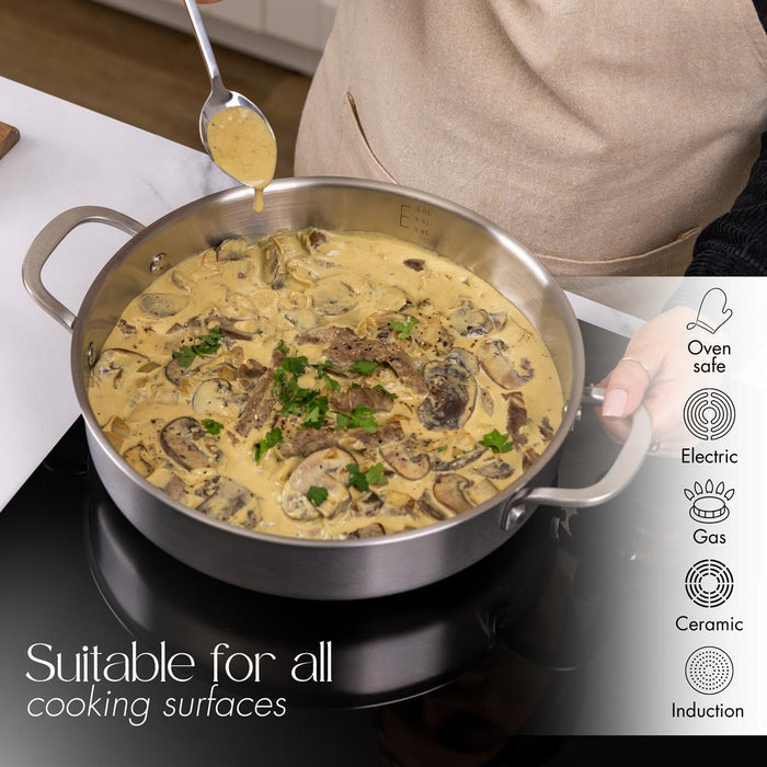 Oven safe stainless steel casserole pot suitable for all cooking surfaces