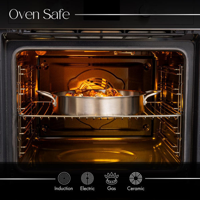 Stainless steel oven-safe casserole pot is induction safe for all stovetops