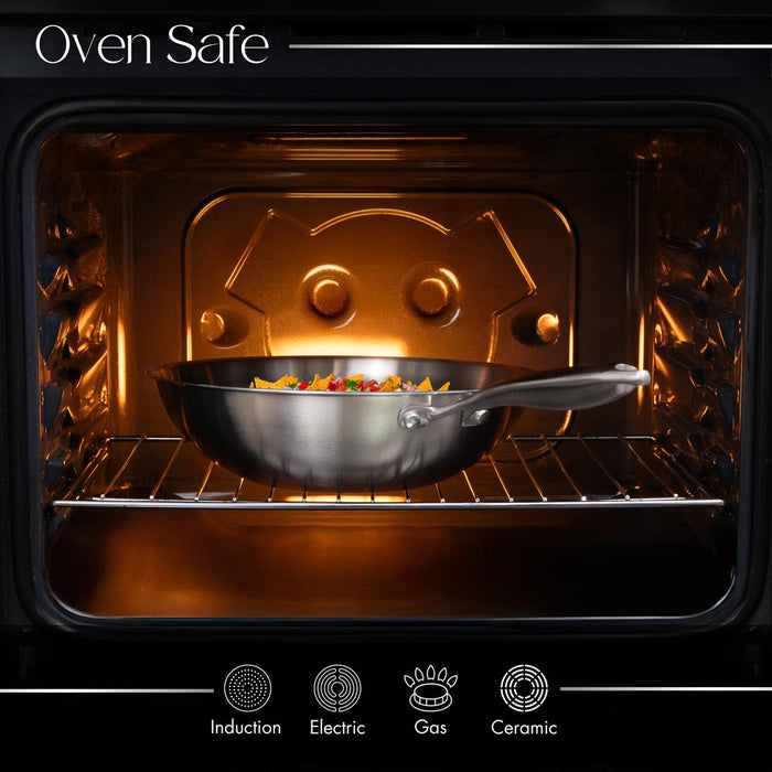 28cm Stainless Steel Wok with Glass Lid – Non-Stick Stir Fry Pan – Induction Safe