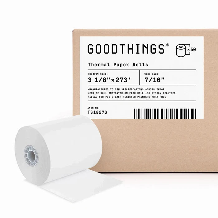 3 1/8" X 273' (50 Rolls) Thermal Cash Register Paper Roll