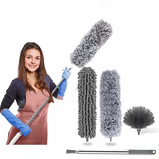 3 in 1 Microfiber Duster – Extendable Stainless Steel Handle, Premium Quality Dust Cleaner for Home, Car & Office