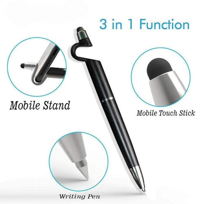 3-in-1 Stylus Ballpoint Pen with Mobile Stand Holder | Multifunction Touch Pen (Random Color-Pack of 1)