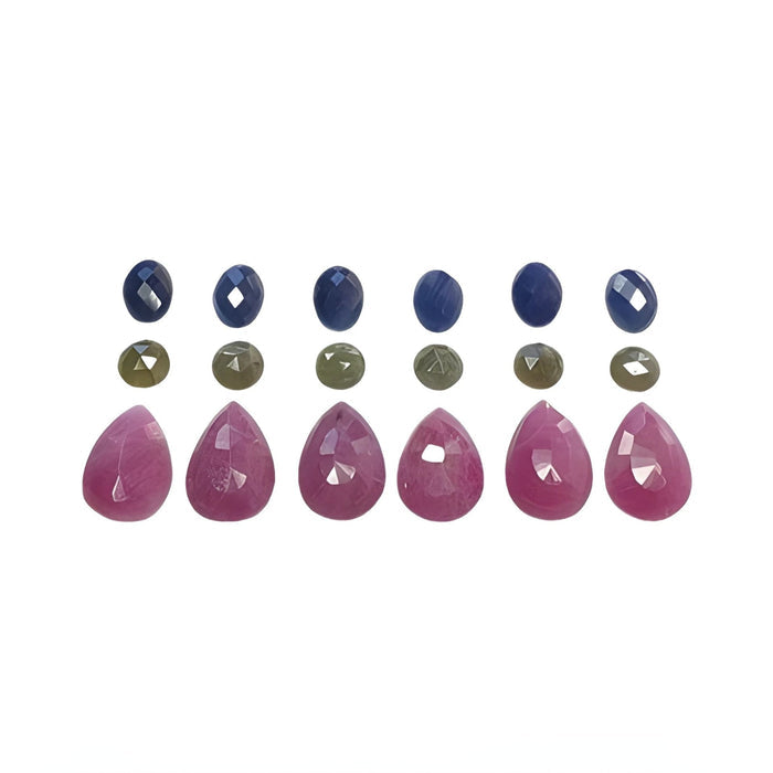 red ruby, multi sapphire pear rose cut