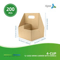 4-Cup Drink Carrier with Handle, 12–32 oz, 200 pcs/ctn