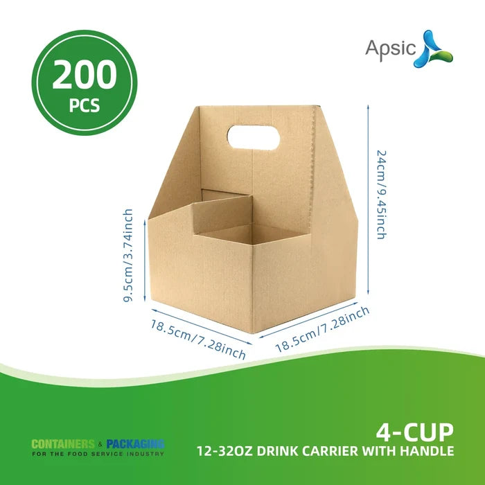 4-Cup Drink Carrier with Handle, 12–32 oz, 200 pcs/ctn