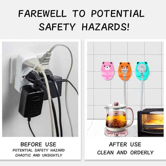 4 Pcs Bear Shaped Plug Holder – Cute Wall Socket Protector & Organizer (Random colors)