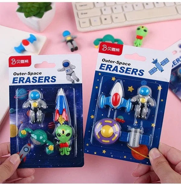 4pcs Astronaut Outer Space Shape Eraser