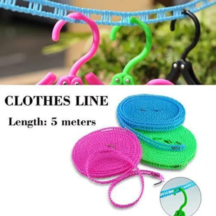 5 Mtr Durable Nylon Clothline Rope – Strong Laundry & Clothes Drying Line for Home, Travel & Outdoor Use (Random Color-Pack of 1)