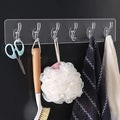6 Hook Sticker Plate – Transparent Adhesive Multi-Purpose Wall Hooks | Heavy Duty, Reusable, Waterproof Hanging Rack for Kitchen, Bathroom & Home Organization