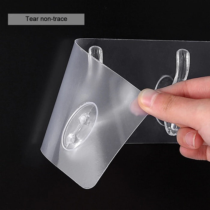 6 Hook Sticker Plate – Transparent Adhesive Multi-Purpose Wall Hooks | Heavy Duty, Reusable, Waterproof Hanging Rack for Kitchen, Bathroom & Home Organization
