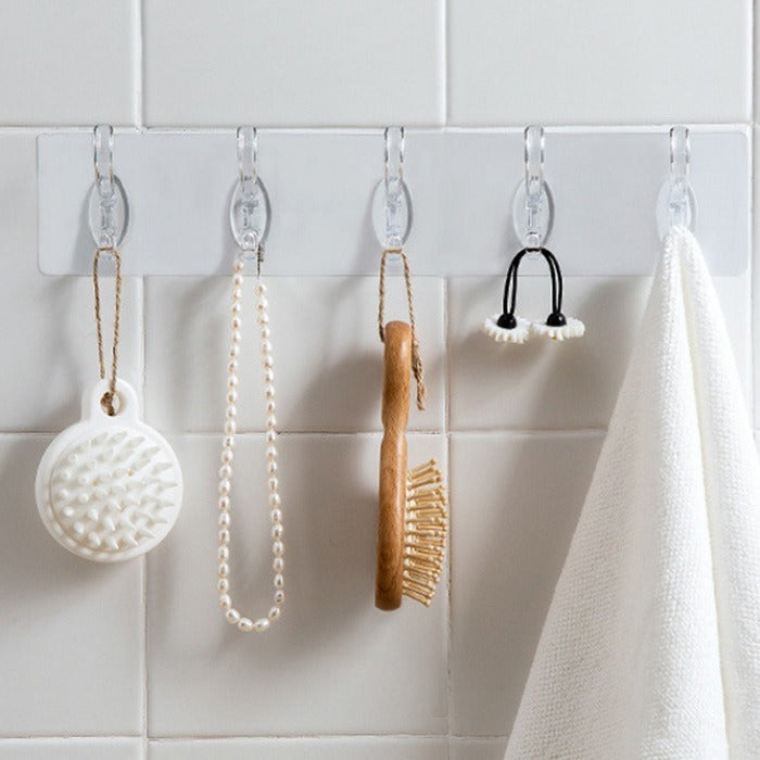 6 Hook Sticker Plate – Transparent Adhesive Multi-Purpose Wall Hooks | Heavy Duty, Reusable, Waterproof Hanging Rack for Kitchen, Bathroom & Home Organization
