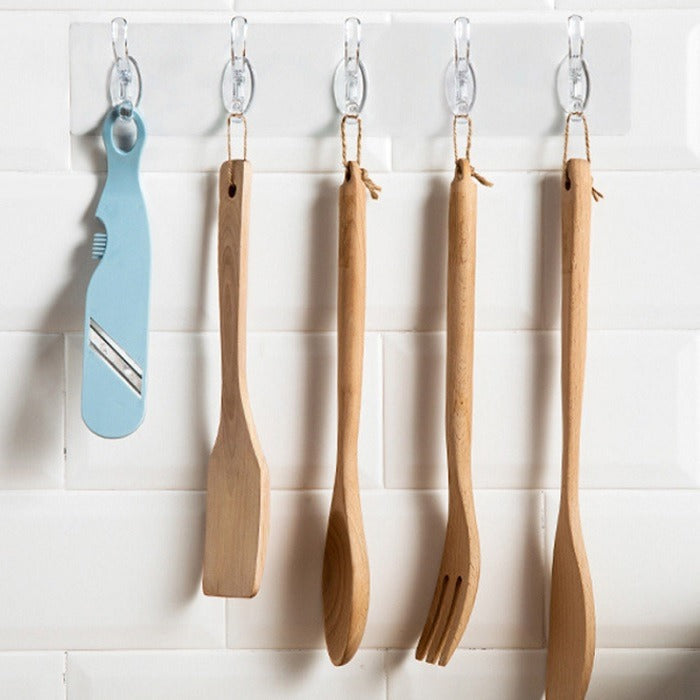6 Hook Sticker Plate – Transparent Adhesive Multi-Purpose Wall Hooks | Heavy Duty, Reusable, Waterproof Hanging Rack for Kitchen, Bathroom & Home Organization