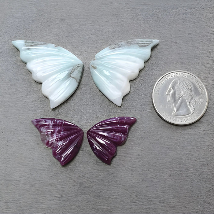 rubino rosso, larimar, scultura a farfalla