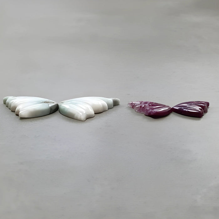 80.60cts Red Ruby, Larimar Carving Natural Untreated gemstone Butterfly Shape 4pcs Set for Jewelry