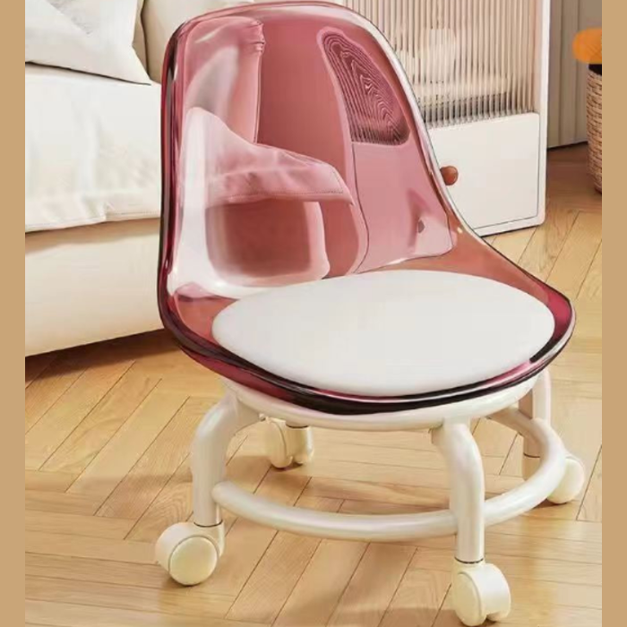 Acrylic Stool Chair with Wheels – Low & Compact Rolling Chair for Home, Office & Salon(Random color-Pack of 1)