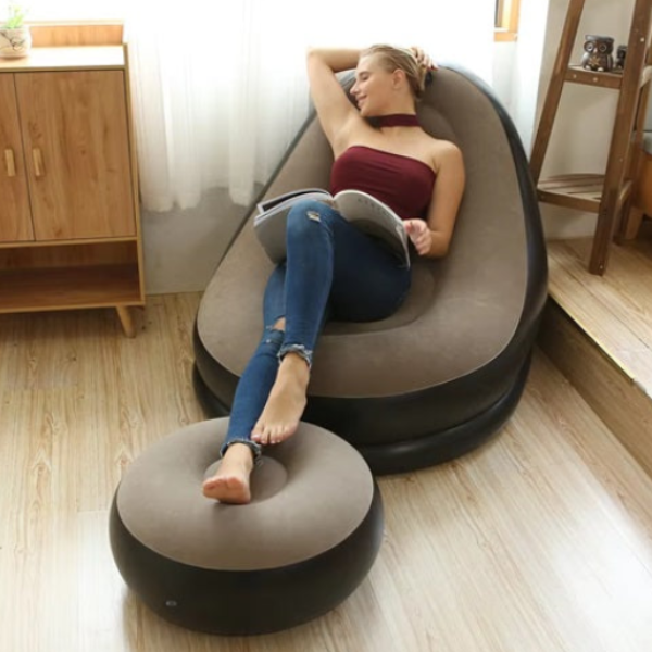 Air Inflatable Folding Sofa – Portable Leisure Sofa Chair with Footstool, Comfortable Inflatable Lounge Seat
