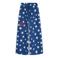 Blue wide-leg sweatpants with white star print, front view
