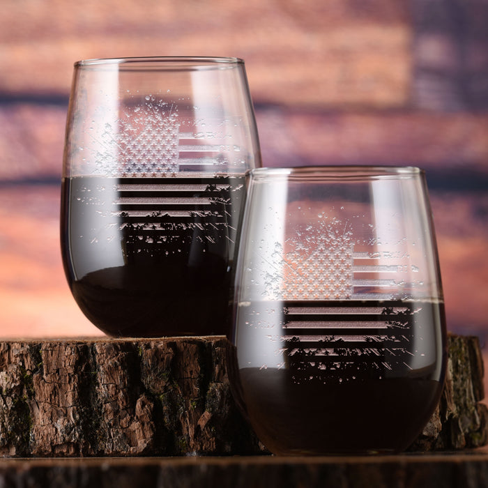 American Flag Stemless Wine Glass (Set of 2)