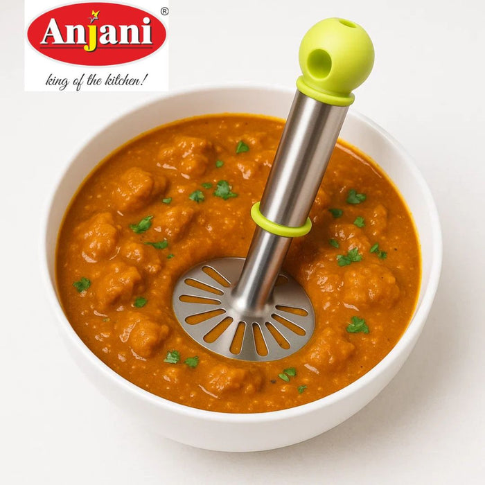 Anjani Stainless Steel Potato & Vegetable Pav Bhaji Masher – Durable Kitchen Tool (Multicolor Handle)