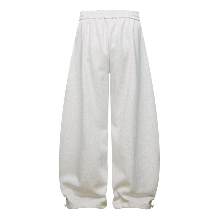 Back view of light heather gray wide leg sweatpants with elastic waistband and plain back