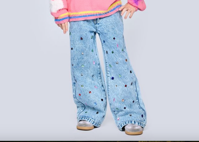 Baby Sara- Acid Wash Denim Pants with Rhinestones